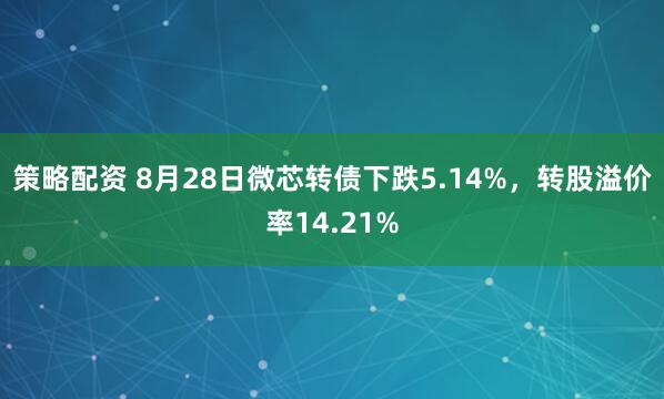 策略配资 8月28日微芯转债下跌5.14%，转股溢价率14.21%