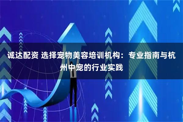 诚达配资 选择宠物美容培训机构：专业指南与杭州中宠的行业实践